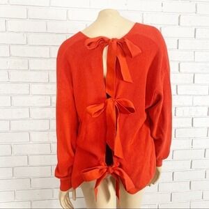 River Island Womens ‎ Red Ribbed Knit V-Neck Triple Bow Back Sweater | Size 12